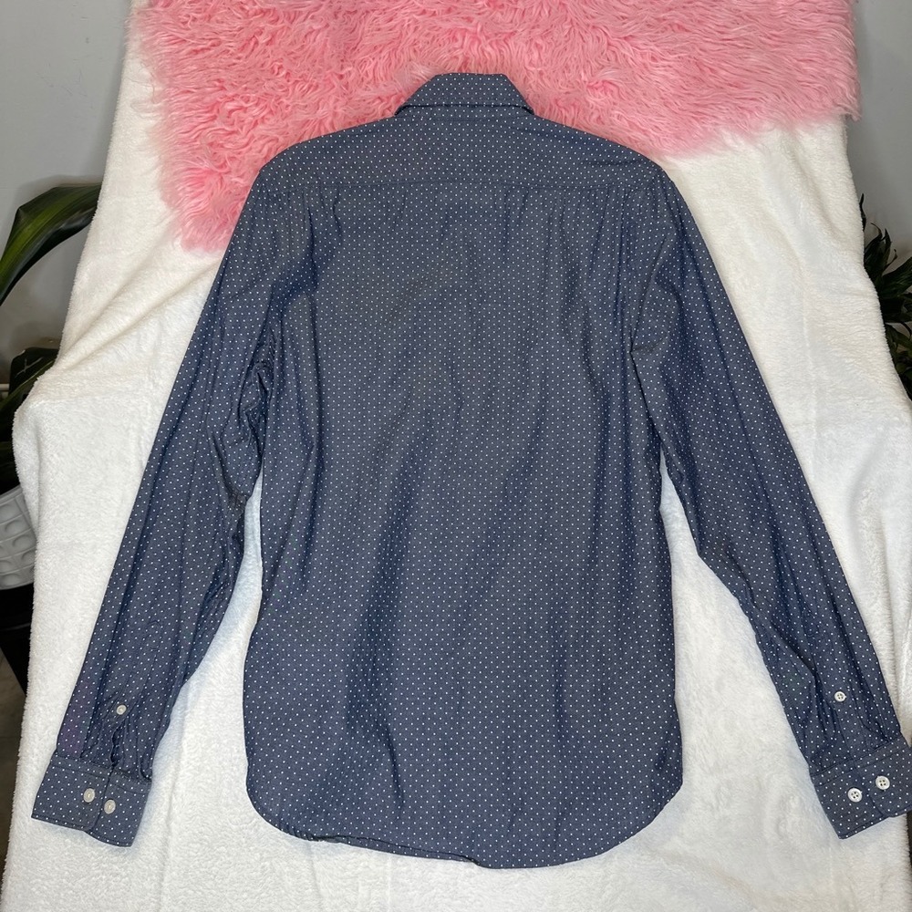 Express Mens Blue Polka‎ Dot Long Sleeve Button Down Shirt Small 14-14.5 Cotton - Picture 7 of 8